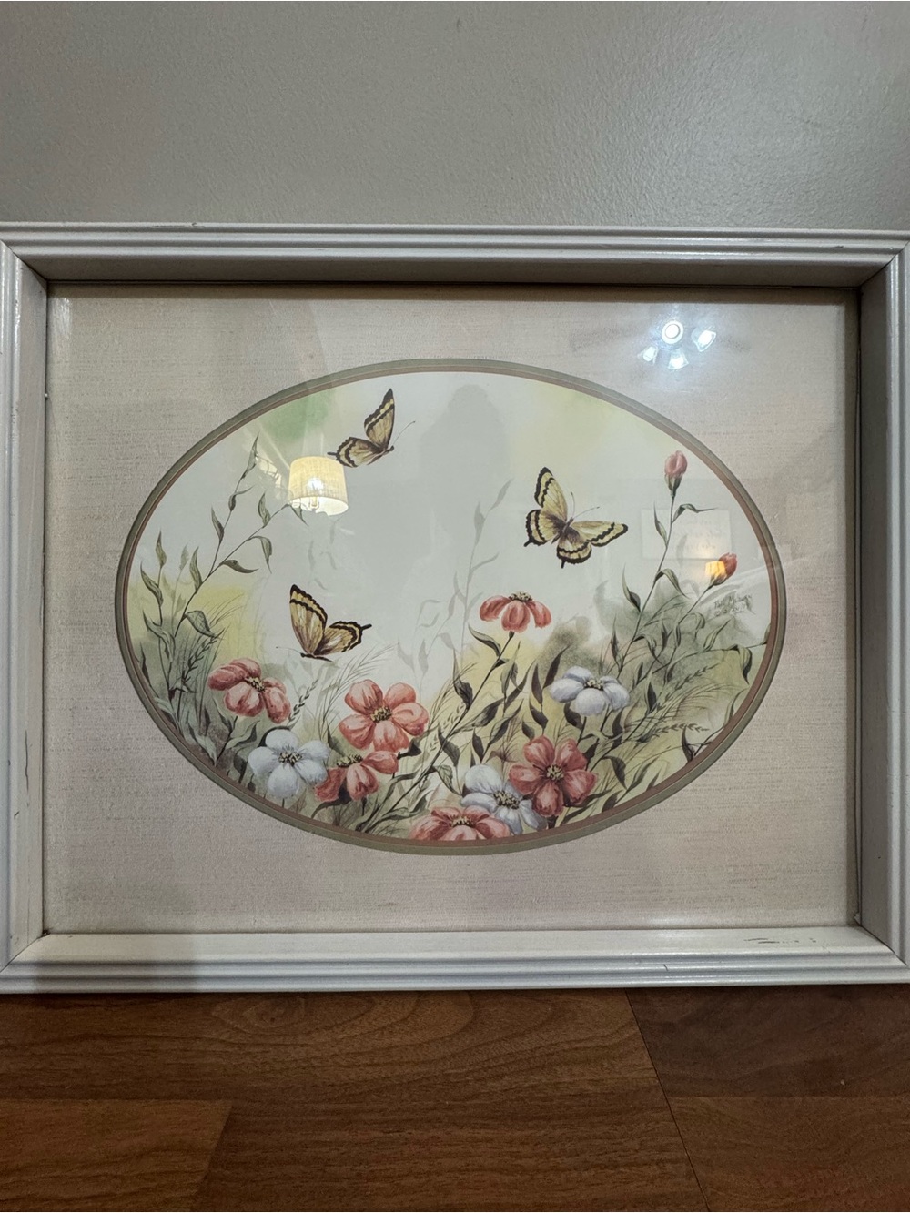 Framed Floral & Butterfly Wall Art in Pink, Cream, and Green